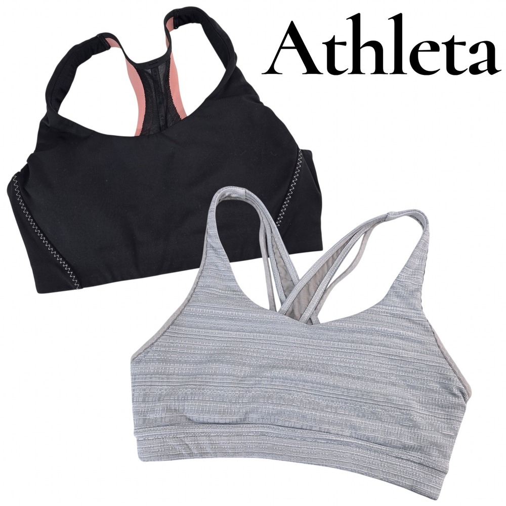 Athleta Sports Bra Lot 2 XXS Black Pink Grey Strappy Racerback Athletic Workout